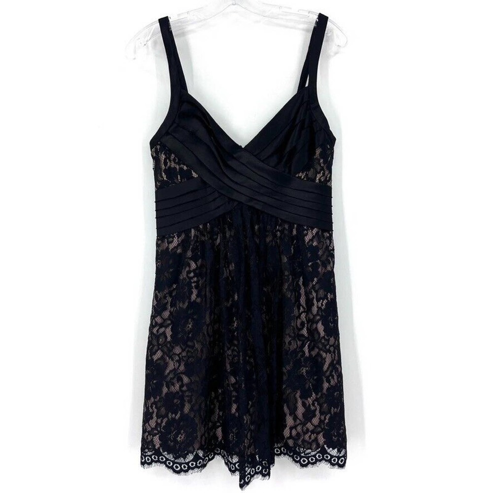 BCBGMAXAZRIA BLACK CENTURIAN SATIN LACE DRESS Sizw 8 NWT Pleated Satin Bodice